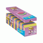 PACK DE 21 NOTES REPOSITIONNABLES COULEURS SUPER STICKY POST-IT 76 X 76 MM - BLOC DE 90 FEUILLES+ 3 NOTES OFFERTES