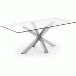 TABLE DE SALLE À MANGER ARGO RECTANGULAIRE 200 X 100 CM EN VERRE ET PIEDS EN ACIER INOXYDABLE - TRANSPARENT - KAVE HOME