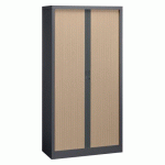 ARMOIRE MÉTAL À RIDEAUX UNION G. H 198 X L 100 X P 45 CM CORPS ANTHRACITE RAL 7016 RIDEAUX CHÊNE CLAIR