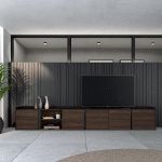 SKRAUT HOME - MEUBLE TV EFFET BOIS DE CHÊNE FONCÉ ET NOIR 309X35X50CM