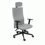 CHAISE DE BUREAU ERGONOMIQUE TEAM PLUS, TISSU, AVEC ACCOUDOIRS 1D ET APPUI-TÊTE, MÉCANISME SYNCHRONE, PIEDS NOIRS - GRIS