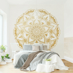 PAPIER PEINT INTISSÉ - MANDALA FLOWER GOLD WHITE - MURAL CARRÉ DIMENSION HXL: 240CM X 240CM