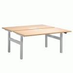 PÔLE DE 2 BUREAUX RÉGLABLES ERGOMAXX CHÊNE CLAIR L 160 CM PIÈTEMENT ALUMINIUM