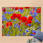 MICASIA - TAPIS EN VINYLE - SUMMER MEADOW WITH POPPIES AND CORNFLOWERS - PAYSAGE 3:4 DIMENSION HXL: 120CM X 160CM