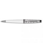 WATERMAN STYLO BILLE POINTE MOYENNE EXPERT DELUXE CORPS LAQUÉ BLANC, ATTRIBUTS CHROMÉS (CT)