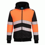 PORTWEST PW377 SWEAT À CAPUCHE D'HIVER ZIPPÉ PW3 CLASS 1 ORANGE/NOIR - TAILLE M