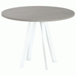 TABLE RÉUNION EVAN Ø 100 CM PIED BLANC PLATEAU CHÊNE GRIS - MBA