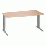 BUREAU DROIT L 160 CM CHÊNE CLAIR RÉGLABLE EN HAUTEUR PIÈTEMENT MÉTAL EXCELLENS ALU