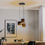 LUMINEX SUSPENSION SOHO CYLINDRIQUE 3 LAMPES BLEU/DORÉ