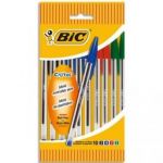 BIC POCHETTE DE 10 STYLOS À BILLE POINTE MOYENNE 4 COULEURS D'ENCRE CORPS PLASTIQUE TRANSPARENT CRISTAL