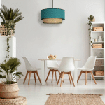 DUOLLA SUSPENSION BOHO, ROTIN, TISSU, BEIGE/PÉTROLE