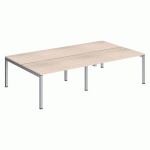 PÔLE 4 BUREAUX DROITS ARKO L 280 X P 168 CM PLATEAUX CHÊNE CLAIR PIÈTEMENT MÉTAL ALUMINIUM