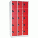 VESTIAIRE 15 CASES GRIS/ROUGE - L 900 - SERRURE À CLÉ - MANUTAN EXPERT