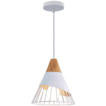 LUSTRE SUSPENSION VINTAGE RÉTRO CAGE FORME BADMINTON EN MÉTAL ET BOIS E27 25CM PLAFONNIER LUMINAIRE BLANC