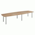 TABLE MODULABLE BELEM 14 PERSONNES L 380 X P 140 CM CHÊNE NATUREL PIÈTEMENT ALUMINIUM