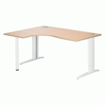 BUREAU COMPACT L 160 CM CHÊNE CLAIR RETOUR À GAUCHE RÉGLABLE EN HAUTEUR PIÈTEMENT MÉTAL PLUS EXCELLENS BLANC