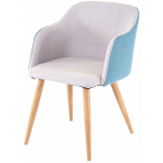 DÉCOSHOP26 - CHAISE DE SALLE À MANGER DESIGN RÉTRO ACCOUDOIRS EN TISSU GRIS CLAIR-TURQUOISE PIEDS CLAIRS - GRIS