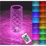 LINGHHANG - CRYSTAL LIGHT, 16 COULEURS CHANGEANTES RGB TOUCH DIMMABLE ROSE LAMPE DE TABLE, ROMANTIQUE LED DIAMOND NIGHT LIGHT USB RECHARGEABLE LAMPE