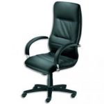 FAUTEUIL LINEA, BASCULANT DÉCENTRÉ, PIÈTEMENT NYLON, DOSSIER ET ASSISE CROÛTE DE CUIR NOIR