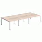 PÔLE 6 BUREAUX DROITS ARKO L 360 X P 168 CM PLATEAUX CHÊNE CLAIR PIÈTEMENT MÉTAL BLANC