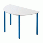 TABLE MODULAIRE DOMINO 1/2 ROND - L. 120 X P. 60 CM - PLATEAU GRIS - PIEDS BLEU