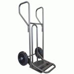 DIABLE ACIER TABLIER INCURVÉ POIGNÉE FERMÉE GRANDE PELLE 250 KG ROUES CAOUTCHOUC NOIR, BAVETTE RABATTABLE