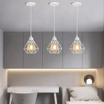 LOT DE 3 LUSTRE SUSPENSION ABAT-JOUR EN FORME DIAMANT E27 POUR CHAMBRE SALON BAR - BLANC - BLANC