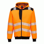 PORTWEST PW327 PW3 - SWEAT À CAPUCHE ZIPPÉ HAUTE-VISIBILITÉ ORANGE/NOIR - TAILLE XL
