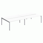 PÔLE 4 BUREAUX DROITS ARKO L 360 X P 168 CM PLATEAUX BLANC PIÈTEMENT MÉTAL ARCHE ALUMINIUM