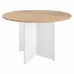 TABLE RONDE 120 CM PLATEAU CHÊNE CLAIR PIEDS CROIX PLEIN BOIS BLANC EXCELLENS