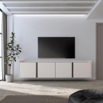 SKRAUT HOME - MEUBLE TV EFFET BOIS BEIGE 207X35X50CM SUSPENDU