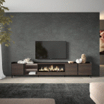 SKRAUT HOME - MEUBLE TV EFFET BOIS DE CHÊNE ET NOIR 315X35X61CM CHEMINÉE EFFET FEU