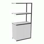 BIBLIOTHÈQUE LUMYA L 80 X P 41,5 X H 162 CM MODULE SUIVANT STRUCTURE MÉTAL NOIR 2 PORTES BLANC
