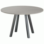 TABLE RÉUNION EVAN Ø 120 CM PIED NOIR PLATEAU CHÊNE GRIS - MBA