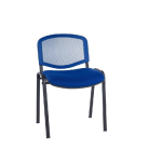 CHAISE DE RÉUNION & VISITEUR FIRST - MAILLE FILET NOIRE, ASSISE BLEUE - PIEDS NOIR - LOT DE 4