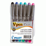 STYLO PLUME PILOT V-PEN SILVER DESIGNE ÉCRITURE MOYENNE - POCHETTE DE 6 COULEURS FUN