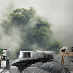 ARTGEIST - PAPIER PEINT ADHÉSIF FOGGY AMAZON - 196 X 140 CM - GRIS ET VERT