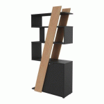 BIBLIOTHÈQUE HELYOS H 190 X L 90 X P 40 CM BANDEAU CHÊNE CLAIR PORTE À DROITE CARBONE