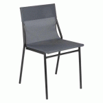 LOT DE 2 - CHAISE ASSISE GRAND-CONFORT HORIZON - TOILE BATYLINE - GRIS FONCÉ - PIED ACIER NOIR