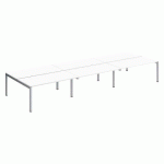 PÔLE 6 BUREAUX DROITS ARKO L 480 X P 168 CM PLATEAUX BLANC PIÈTEMENT MÉTAL ARCHE ALUMINIUM