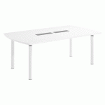 TABLE TONNEAU STRATIFIÉ ANTIBACTÉRIEN BELEM - L 200 CM BLANC PIÈTEMENT BLANC