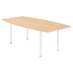 TABLE TONNEAU AVEC ÉLECTRIFICATION ACTUAL L. 200 X 100 CM - PLATEAU HÊTRE - PIED TUBULAIRE BLANC