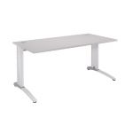 BUREAU DROIT BIOSPACE 2 - L. 160 X P. 80 CM - PLATEAU GRIS - PIEDS L BLANC - EMBASE 'ALUMINIUM'