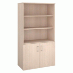 BIBLIOTHÈQUE BOIS AVEC PORTES BASSES ECLA H 182 X L 100 X P 46 CM FINITION CHÊNE CLAIR