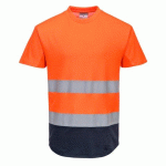 LOT DE 2 - PORTWEST C395 TEE-SHIRT MESH BICOLORE ORANGE/MARINE - TAILLE L