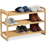 TAGÈRE À CHAUSSURES, BAMBOU, RANGEMENT EMPILABLE AVEC 3 NIVEAUX, JUSQU'À 9 PAIRES, 50 X 75,5 X 33 CM, NATURE - RELAXDAYS