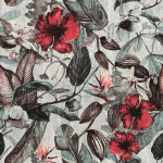 PAPIER PEINT TROPICAL SALLE DE BAIN GRIS & ROUGE | PAPIER PEINT TROPICAL MOTIF FLEUR HAWAI | TAPISSERIE FLEURIE STYLE VINTAGE POUR CHAMBRE - 10,05 X