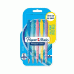 STYLO BILLE PAPER MATE FLEXGRIP ULTRA CORPS PASTEL RÉTRACTABLE POINTE MOYENNE 1 MM ENCRE NOIRE - BLISTER DE 5