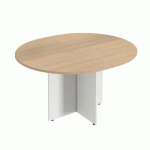 TABLE DE RÉUNION OVALE EXTENSIBLE EXCELLENS BOIS L140 X P 120 CM PLATEAU CHÊNE CLAIR PIEDS CROIX BLANC