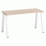 BUREAU DROIT ECLA CHÊNE CLAIR L 140 X P 60 CM PIÈTEMENT MÉTAL FINITION BLANC